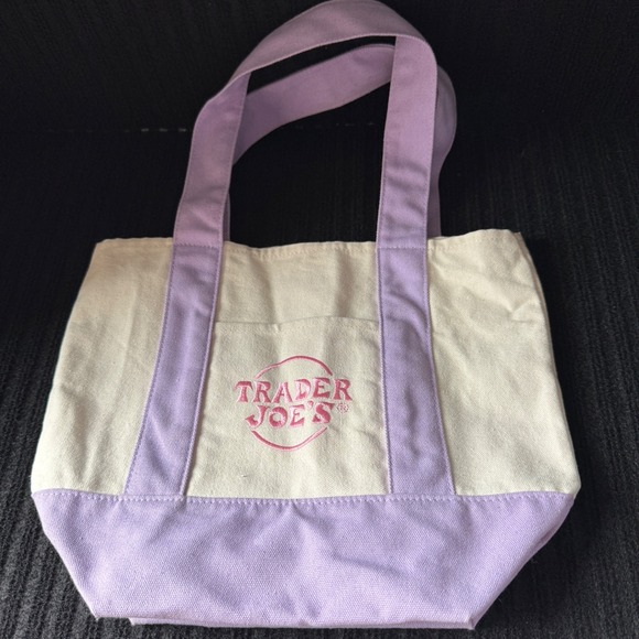 Trader Joe'S Handbags - Trader Joes Mini Canvas Tote Bag Purple Lilac Limited Edition Grocery Handbag